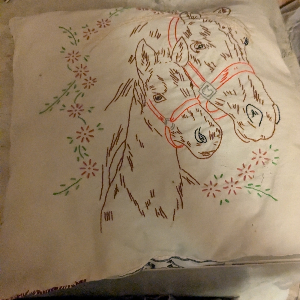 Embroidered Horse Pillow